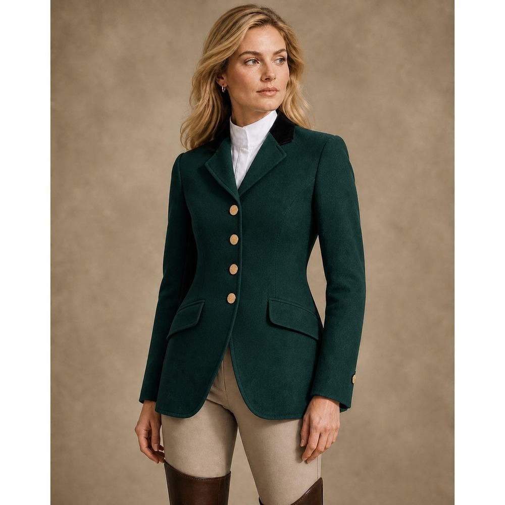 Pikeur Equestrian Show Jacket Women M Green Velvet Collar Tailored Riding Blazer